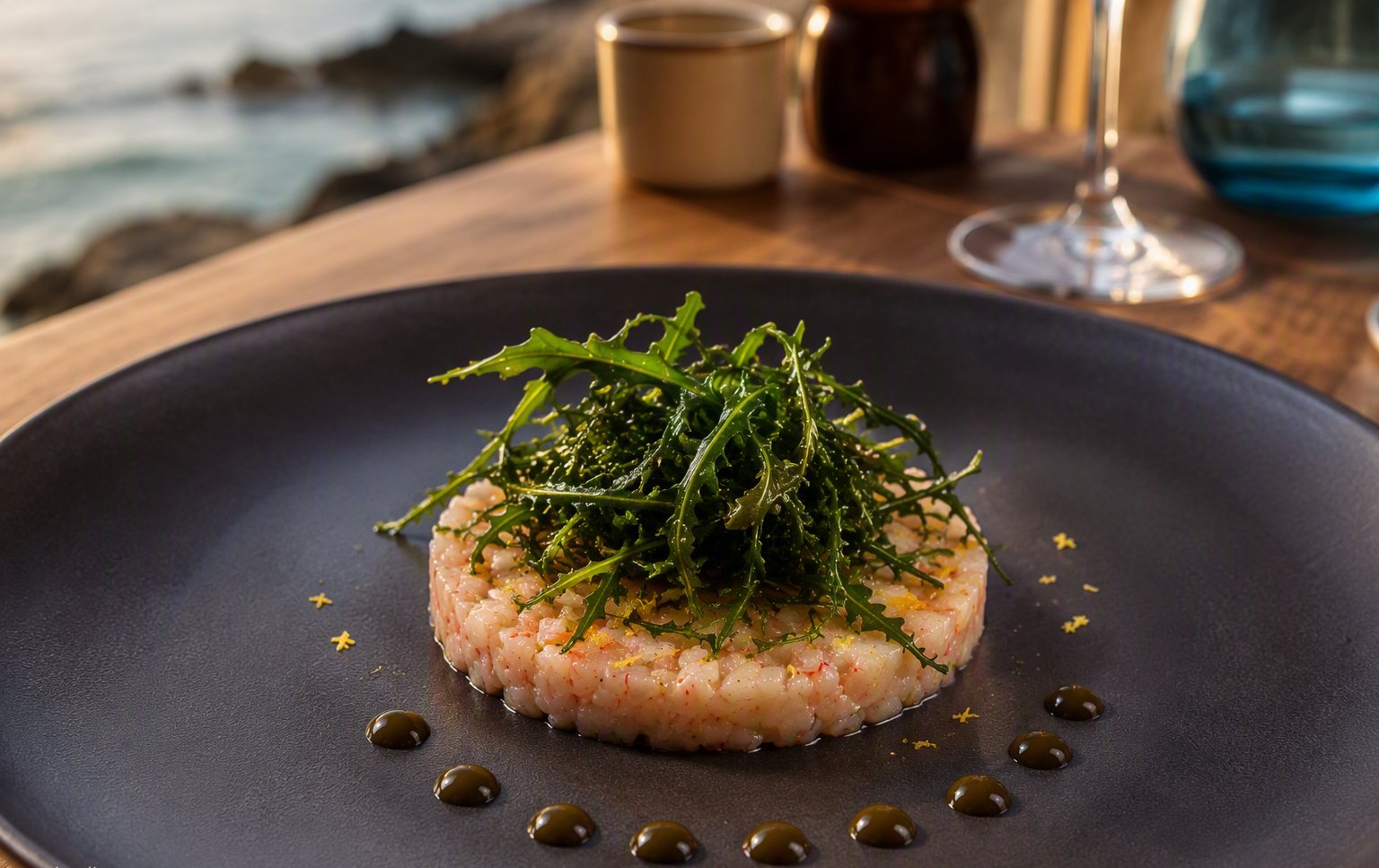 Tartare di gambero rosso con rucola e agrumi
